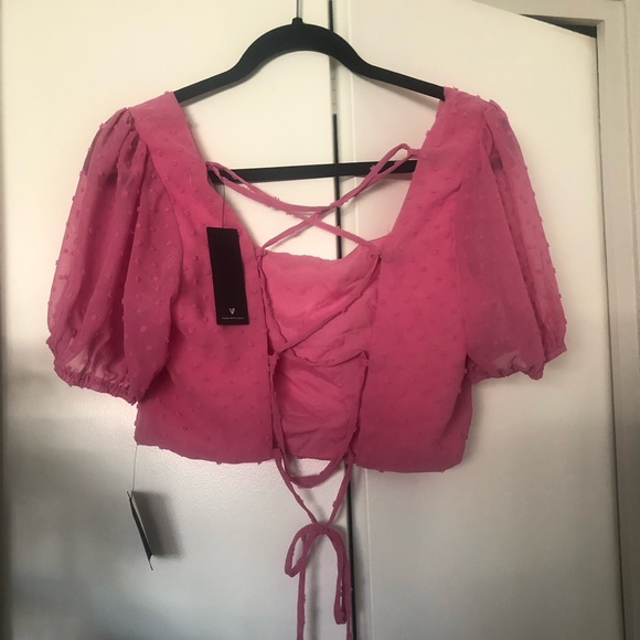 Lulus Pink Swiss Dot Top (from two piece jumpsuit) - Picture 3 of 5